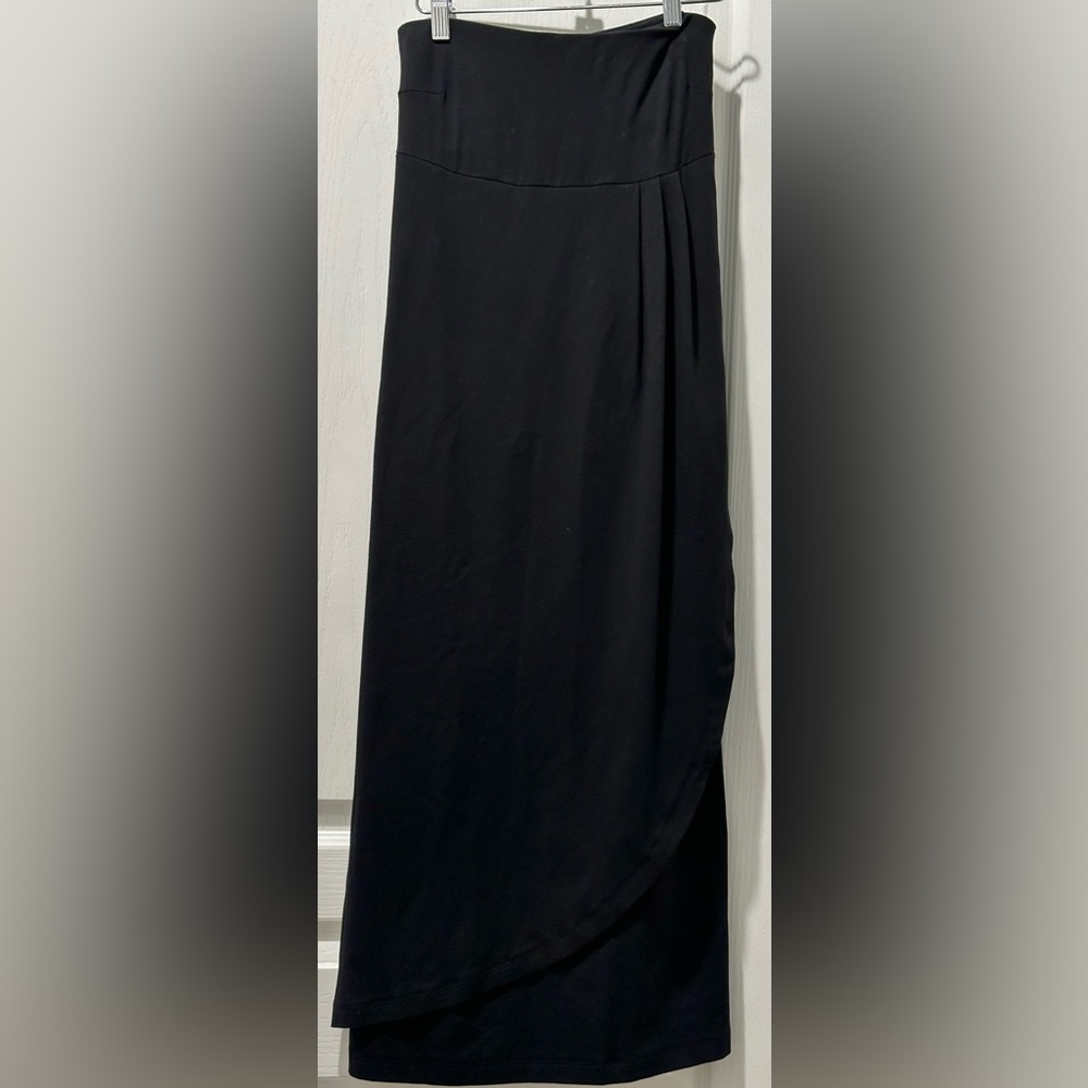 MATERNITY Isabella Oliver Black Jersey Front Pleat Overlay Midi Straight Skirt
